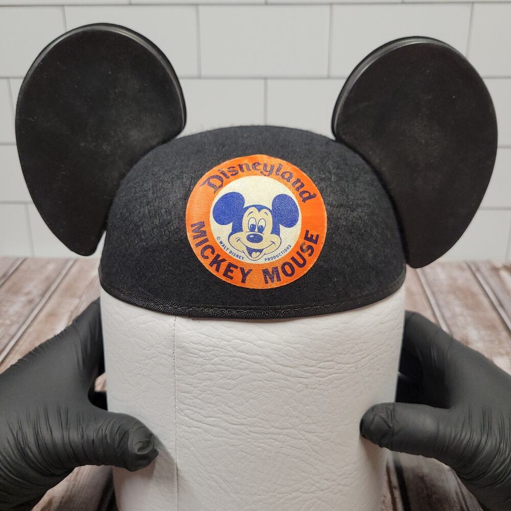 Vintage Disneyland Mickey Mouse Ears Hat Black Felt Souvenir Adult Cap Marie